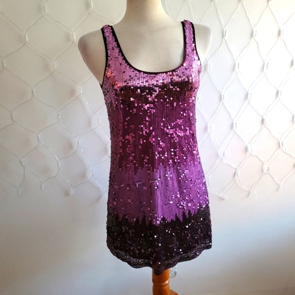 Express Sequined Tank Top or Dress / Purple Ombre / Small Petite - Picture 1 of 6